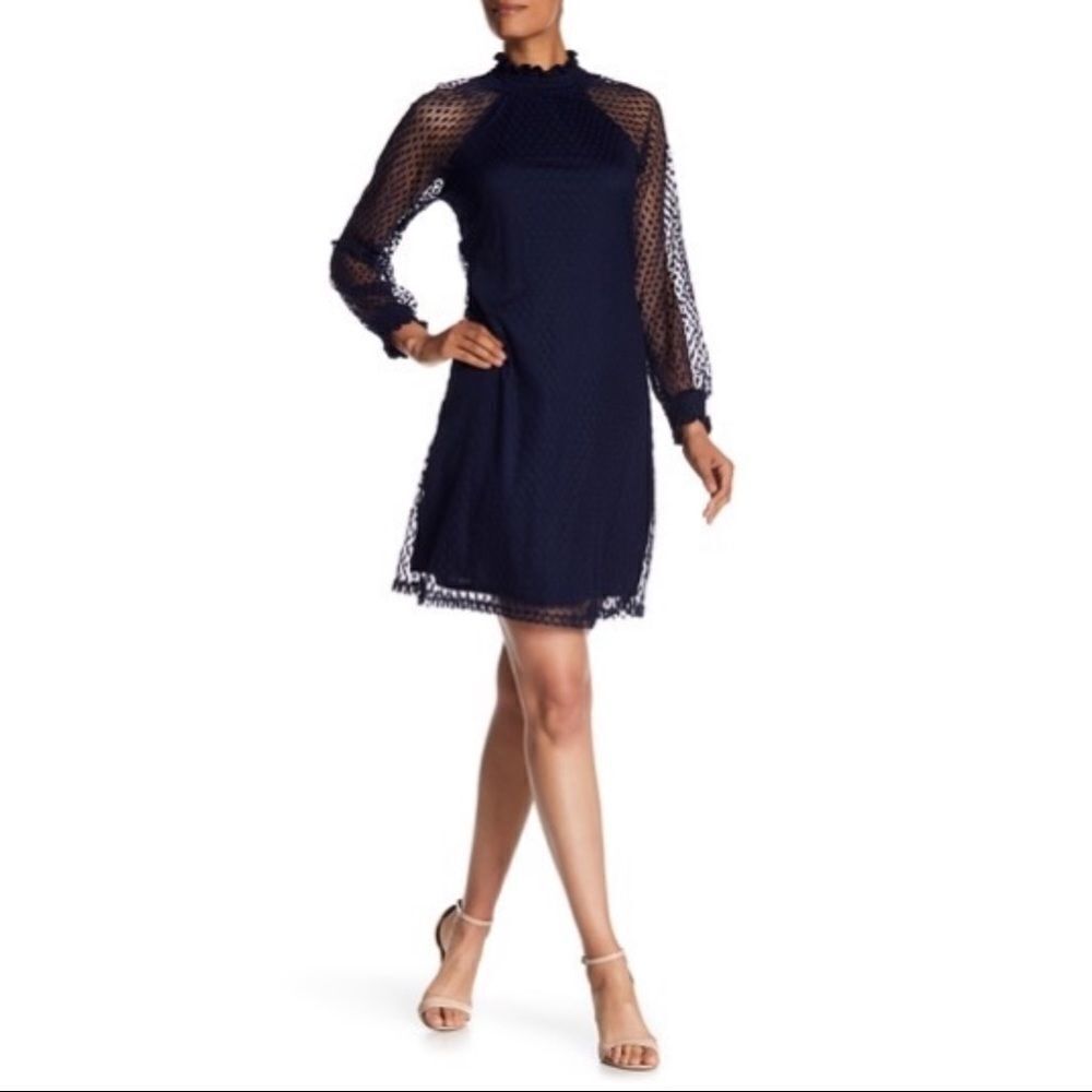 ✨Nina Leonard - Dot Shirred Mock Neck Shift Dress✨